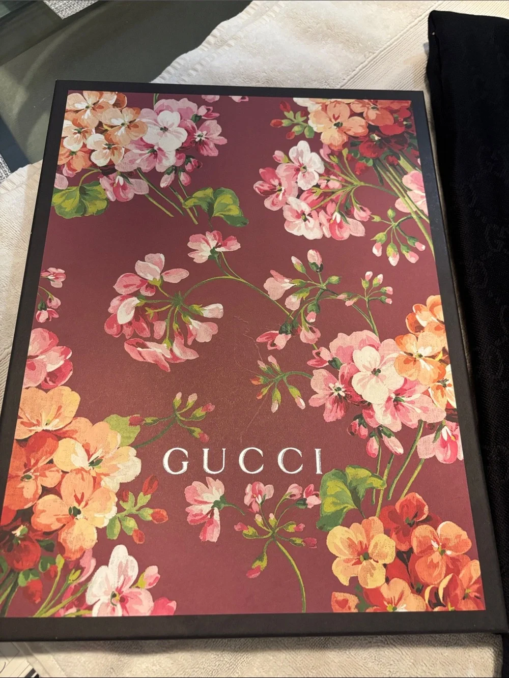 Gucci Black Monogram Silk-Wool Blend Logo Scarf